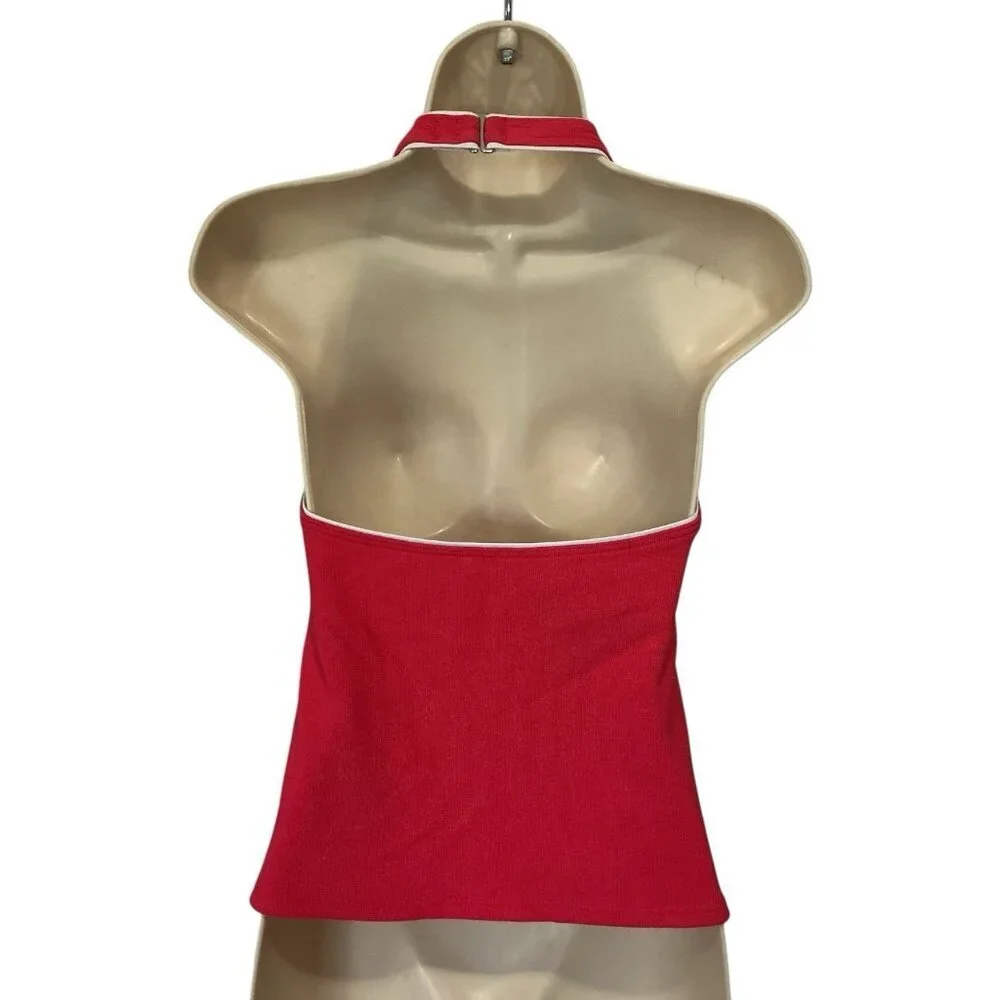 Lands' End Women's Flutter Halter Tankini Top -‎ Coral Size 8 Ribbed Knit Piping